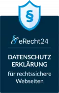 Siegel des Unternehmens eRecht24 für rechtssichere Webseiten