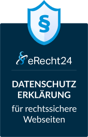 Siegel eRecht24 Datenschutzerklärung Siegel des Unternehmens eRech24 für rechtssichere Datenschutzerklärung auf Webseiten