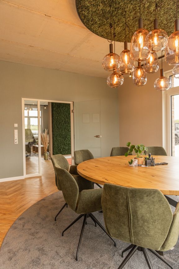 Impression_04 Besprechungsraum mit Moosdecke und vielen Deckenlampen.